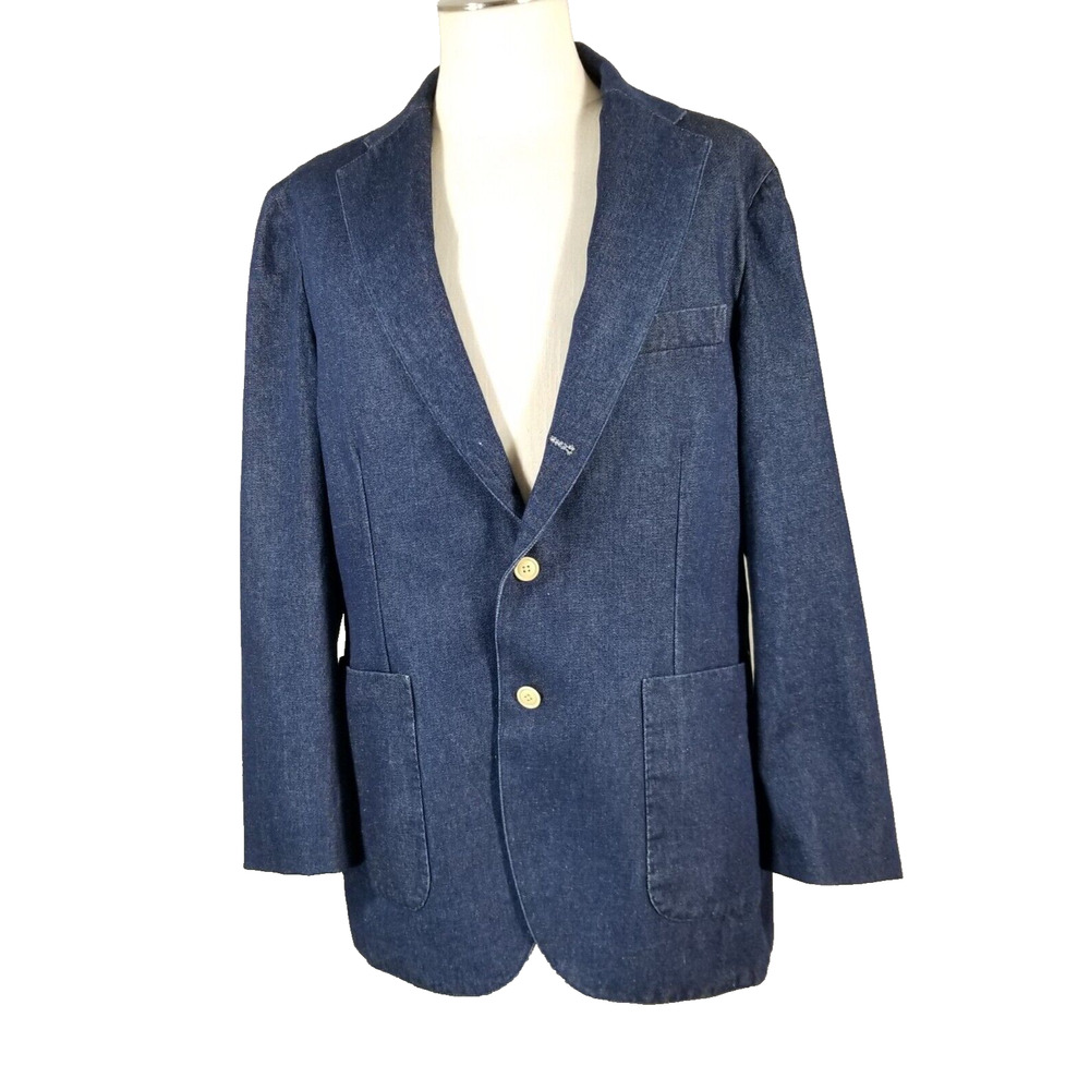 J Peterman sport coat Blazer jacket men's 42R blue denim NEW
